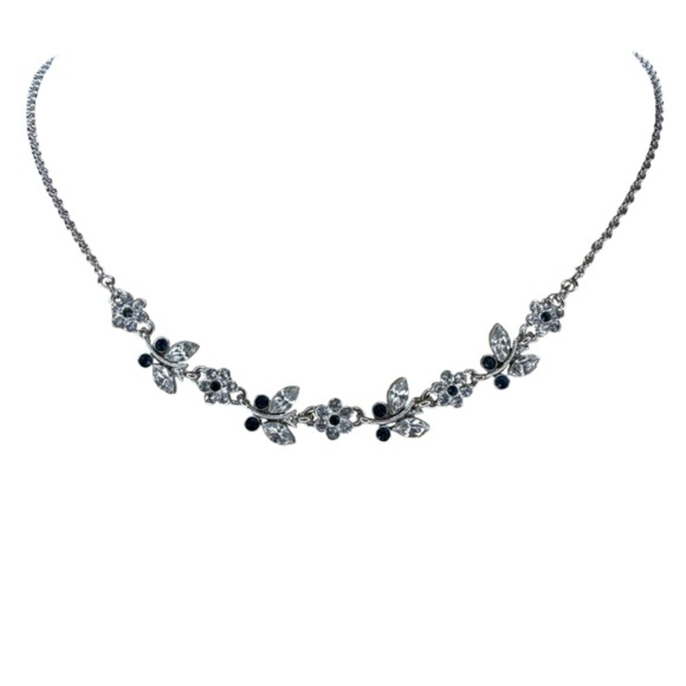 Annaleece Swarovski Flower Leaf Necklace Silver Tone Crystal‎ Floral Botanical